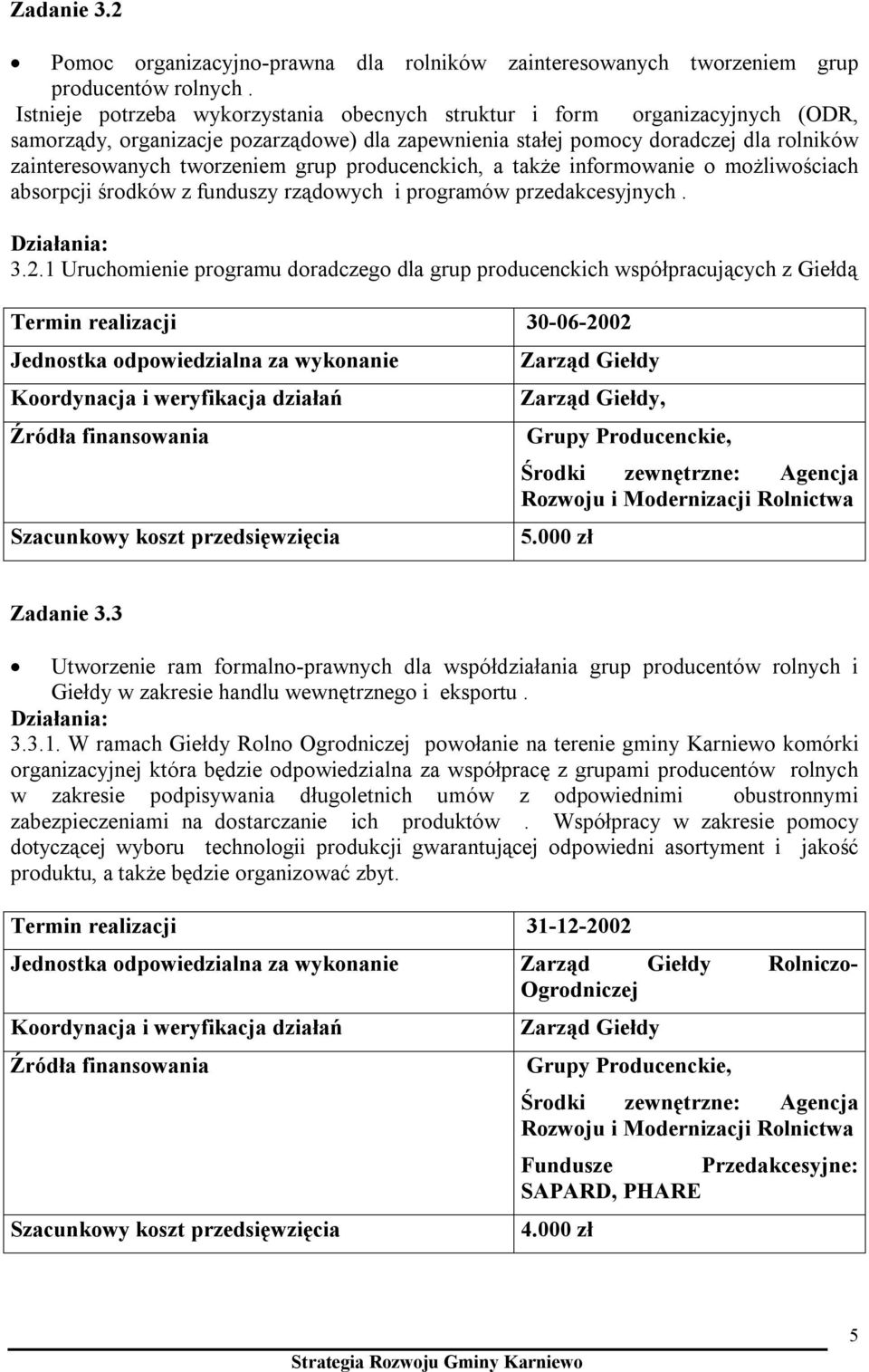 grup producenckich, a także informowanie o możliwościach absorpcji środków z funduszy rządowych i programów przedakcesyjnych. 3.2.