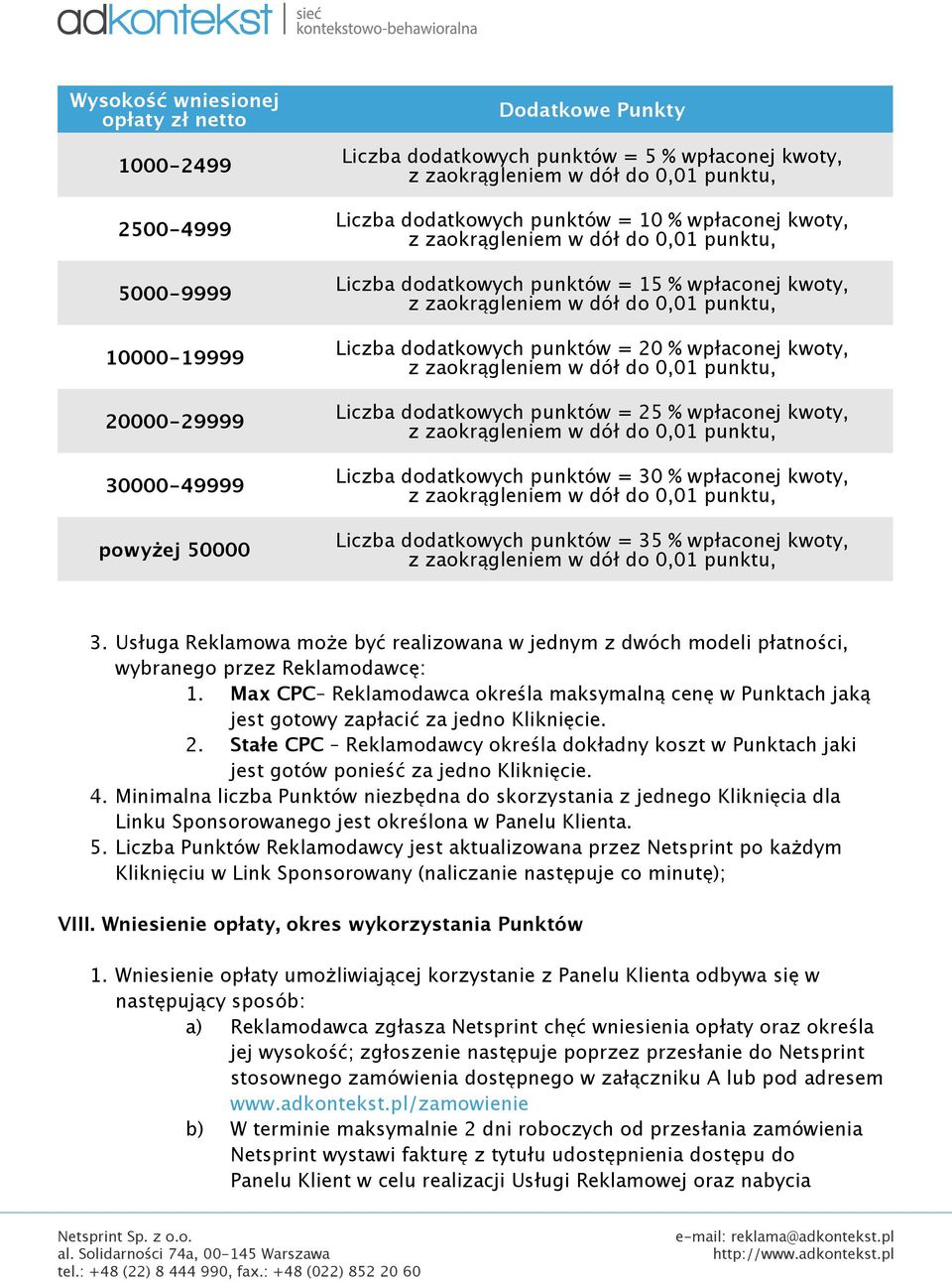 Liczba dodatkowych punktów = 30 % wpłaconej kwoty, Liczba dodatkowych punktów = 35 % wpłaconej kwoty, 3.