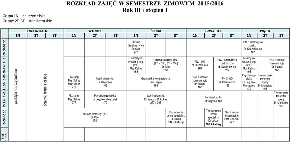 literatury (2T 15h, 3T 15h) Clar 358 kontrasty w na Prof. Kątny Janus / Lukas / Tłumaczenie specjalist.