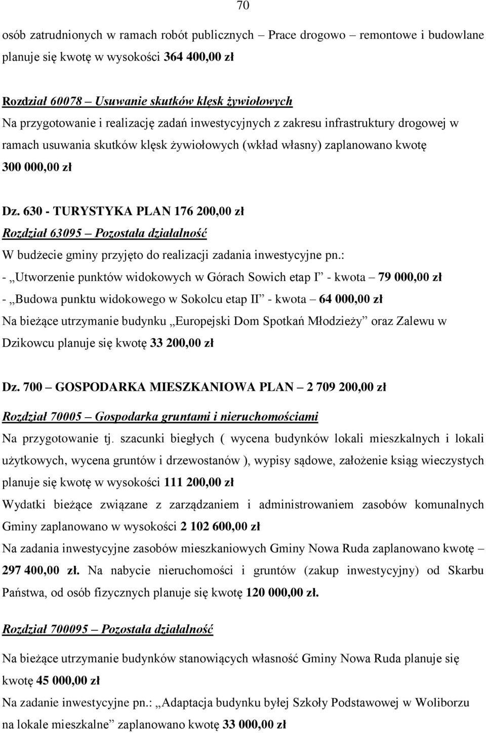 630 - TURYSTYKA PLAN 176 200,00 zł Rozdział 63095 Pozostała działalność W budżecie gminy przyjęto do realizacji zadania inwestycyjne pn.