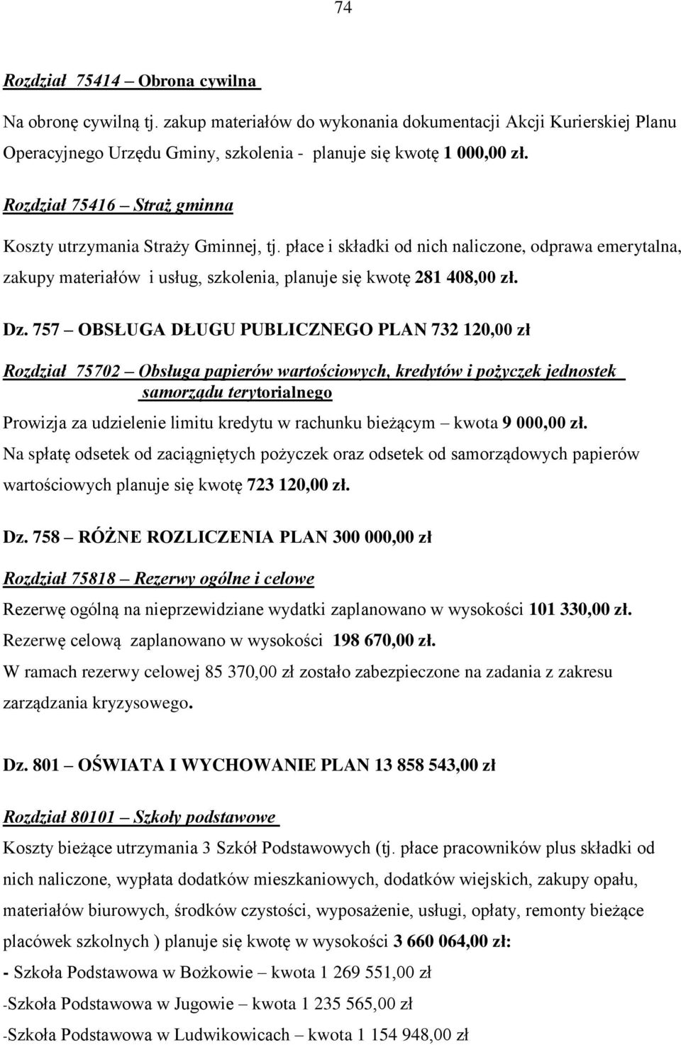 757 OBSŁUGA DŁUGU PUBLICZNEGO PLAN 732 120,00 zł Rozdział 75702 Obsługa papierów wartościowych, kredytów i pożyczek jednostek samorządu terytorialnego Prowizja za udzielenie limitu kredytu w rachunku