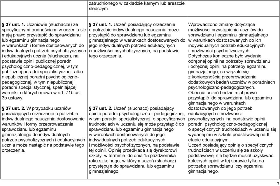 psychofizycznych i edukacyjnych ucznia (słuchacza), na podstawie opinii publicznej poradni psychologiczno-pedagogicznej, w tym publicznej poradni specjalistycznej, albo niepublicznej poradni