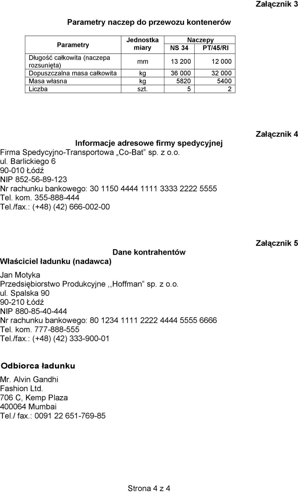 Barlickiego 6 90-010 Łódź NIP 852-56-89-123 Nr rachunku bankowego: 30 1150 4444 1111 3333 2222 5555 Tel. kom. 355-888-444 Tel./fax.