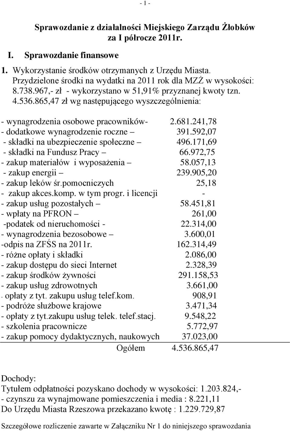 865,47 zł wg następującego wyszczególnienia: wynagrodzenia osobowe pracowników 2.681.241,78 dodatkowe wynagrodzenie roczne 391.592,07 składki na ubezpieczenie społeczne 496.