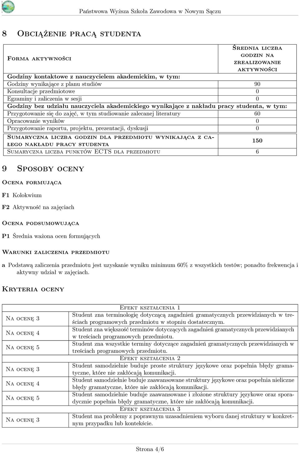 literatury 60 Opracowanie wyników 0 Przygotowanie raportu, projektu, prezentacji, dyskusji 0 Sumaryczna liczba godzin dla przedmiotu wynikająca z całego nakładu pracy studenta 150 Sumaryczna liczba