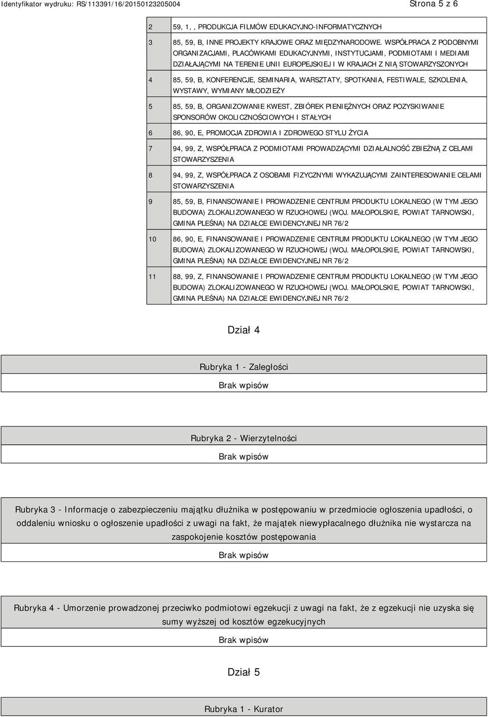 SEMINARIA, WARSZTATY, SPOTKANIA, FESTIWALE, SZKOLENIA, WYSTAWY, WYMIANY MŁODZIEŻY 5 85, 59, B, ORGANIZOWANIE KWEST, ZBIÓREK PIENIĘŻNYCH ORAZ POZYSKIWANIE SPONSORÓW OKOLICZNOŚCIOWYCH I STAŁYCH 6 86,