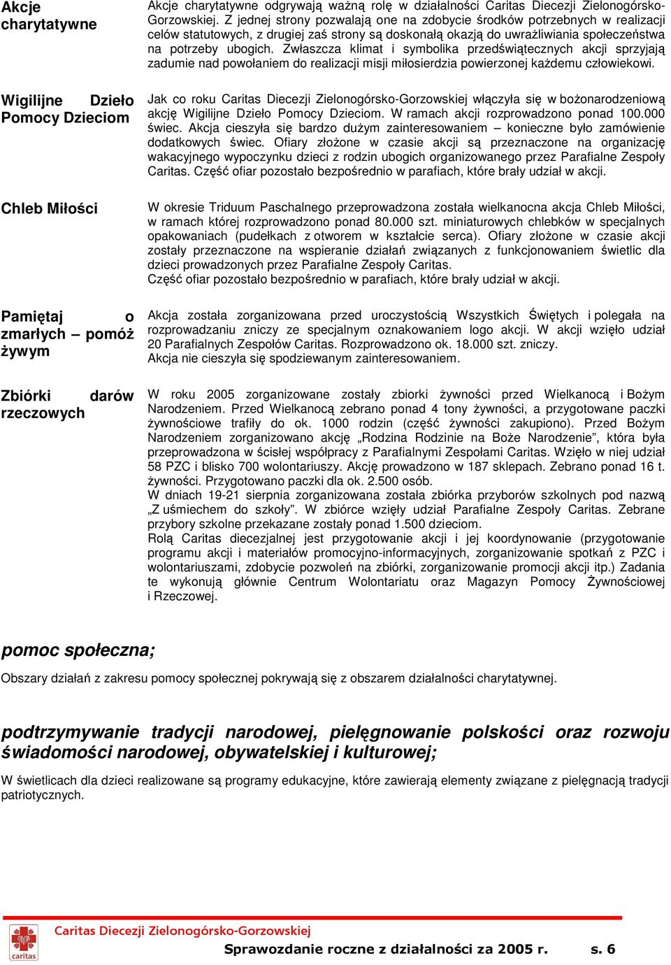 Z jednej strony pozwalają one na zdobycie środków potrzebnych w realizacji celów statutowych, z drugiej zaś strony są doskonałą okazją do uwraŝliwiania społeczeństwa na potrzeby ubogich.