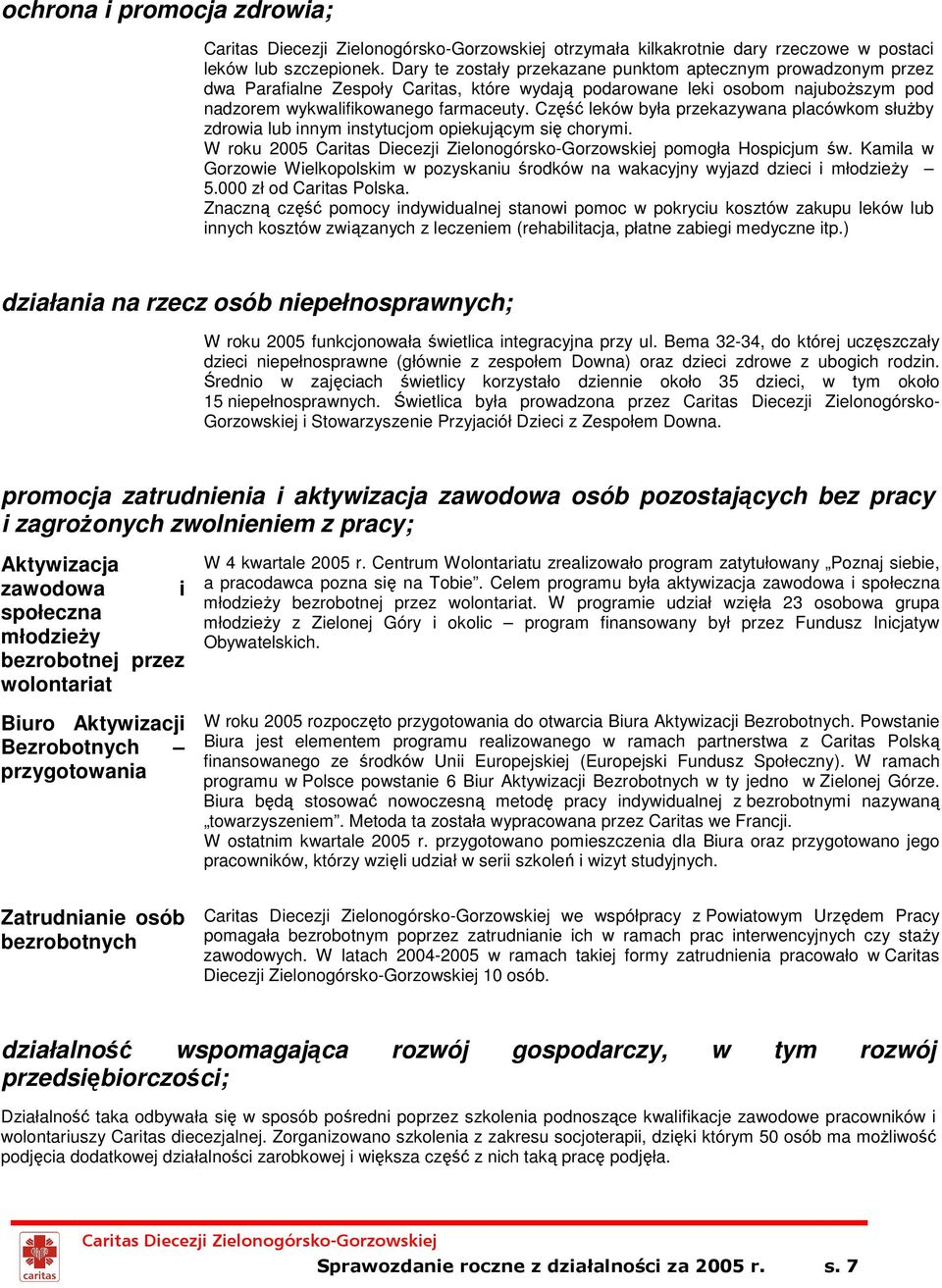 Część leków była przekazywana placówkom słuŝby zdrowia lub innym instytucjom opiekującym się chorymi. W roku 2005 pomogła Hospicjum św.