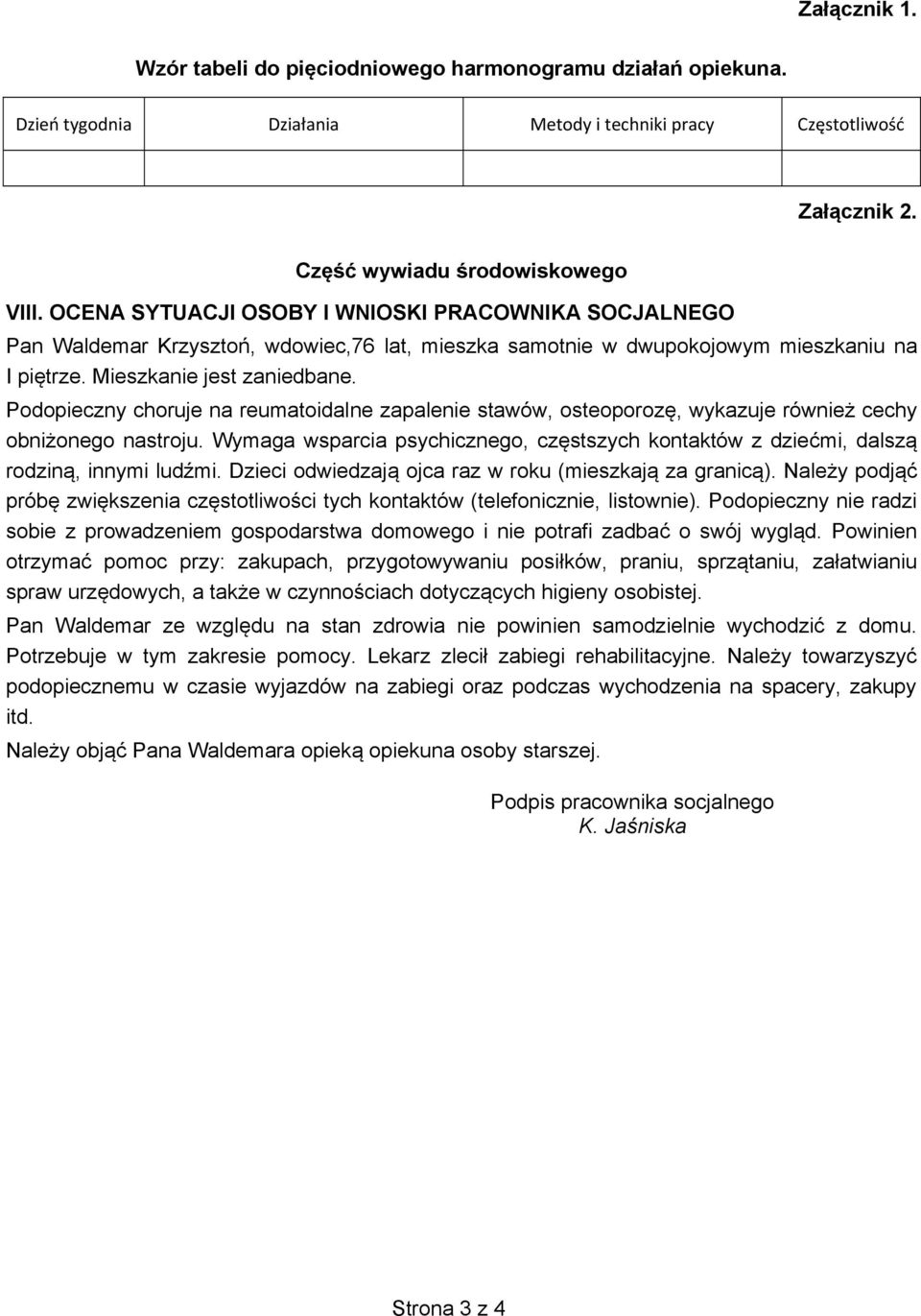 Podopieczny choruje na reumatoidalne zapalenie stawów, osteoporozę, wykazuje również cechy obniżonego nastroju.
