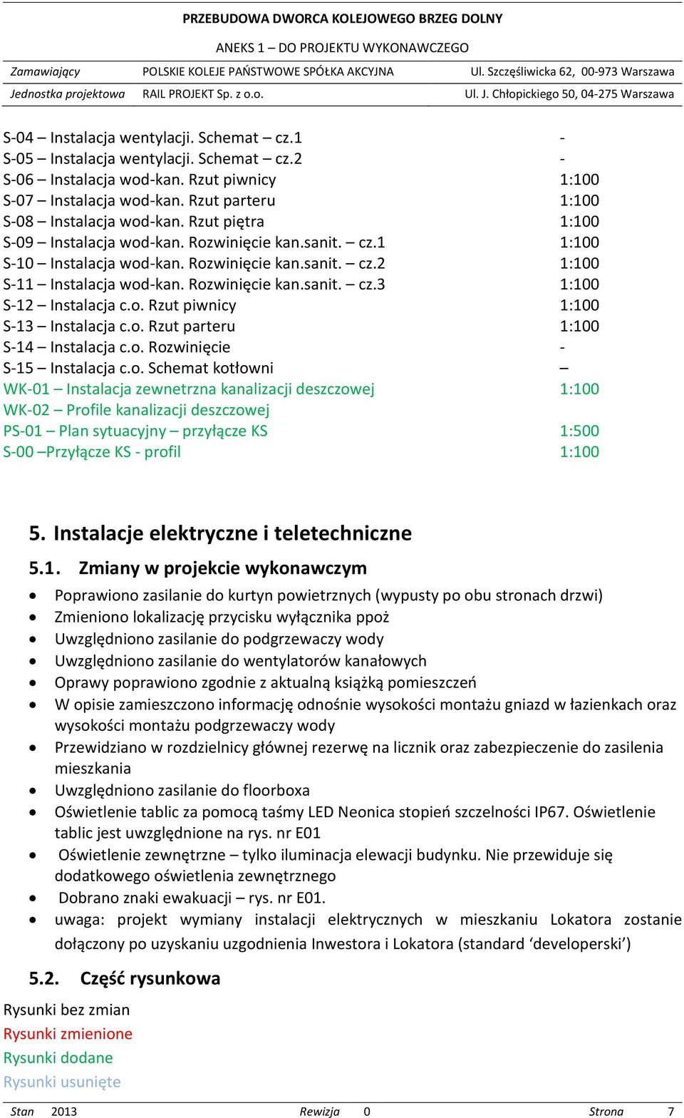 o. Rzut piwnicy 1:100 S-13 Instalacja c.o. Rzut parteru 1:100 S-14 Instalacja c.o. Rozwinięcie - S-15 Instalacja c.o. Schemat kotłowni WK-01 Instalacja zewnetrzna kanalizacji deszczowej 1:100 WK-02 Profile kanalizacji deszczowej PS-01 Plan sytuacyjny przyłącze KS 1:500 S-00 Przyłącze KS - profil 1:100 5.