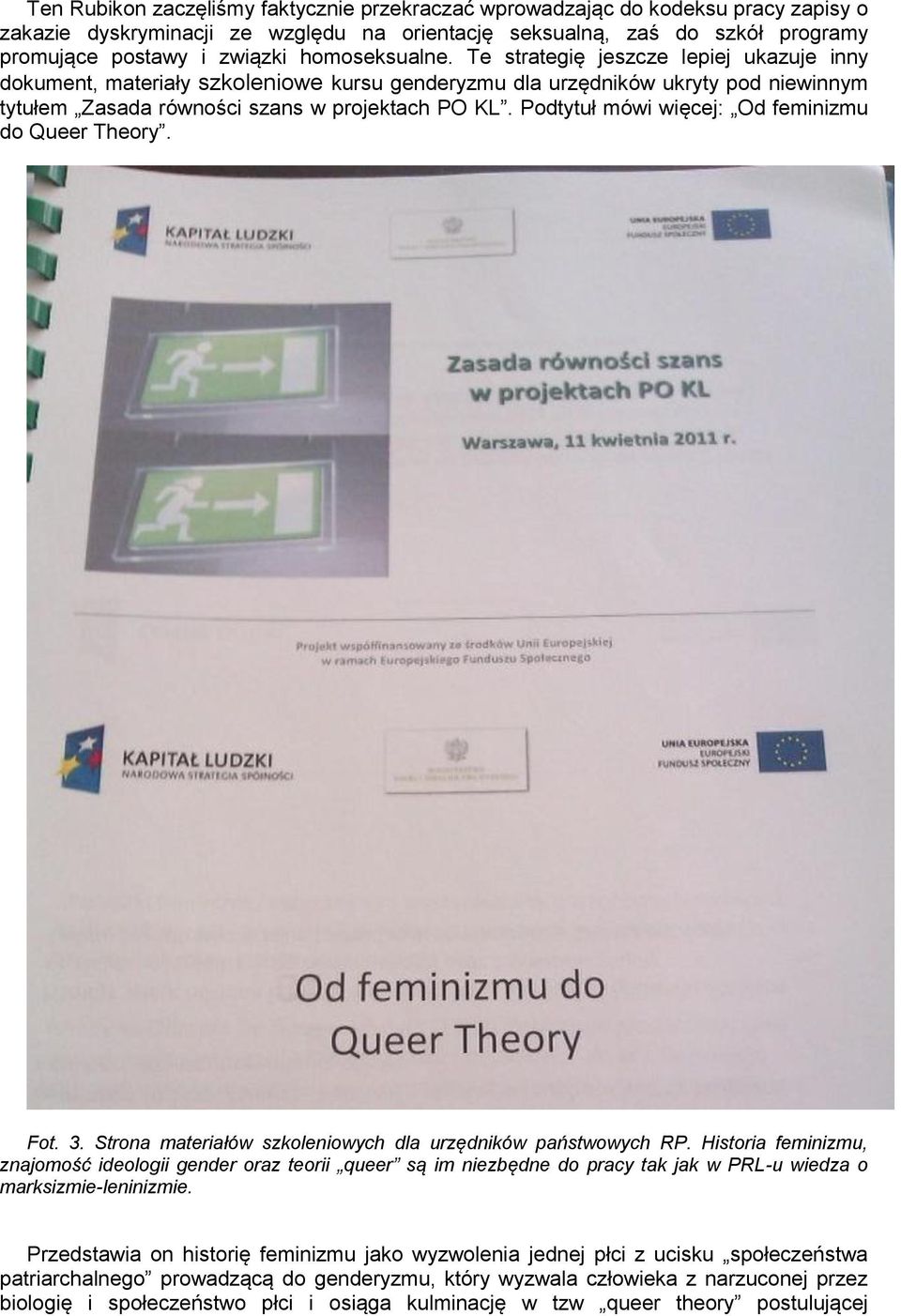 Podtytuł mówi więcej: Od feminizmu do Queer Theory. Fot. 3. Strona materiałów szkoleniowych dla urzędników państwowych RP.