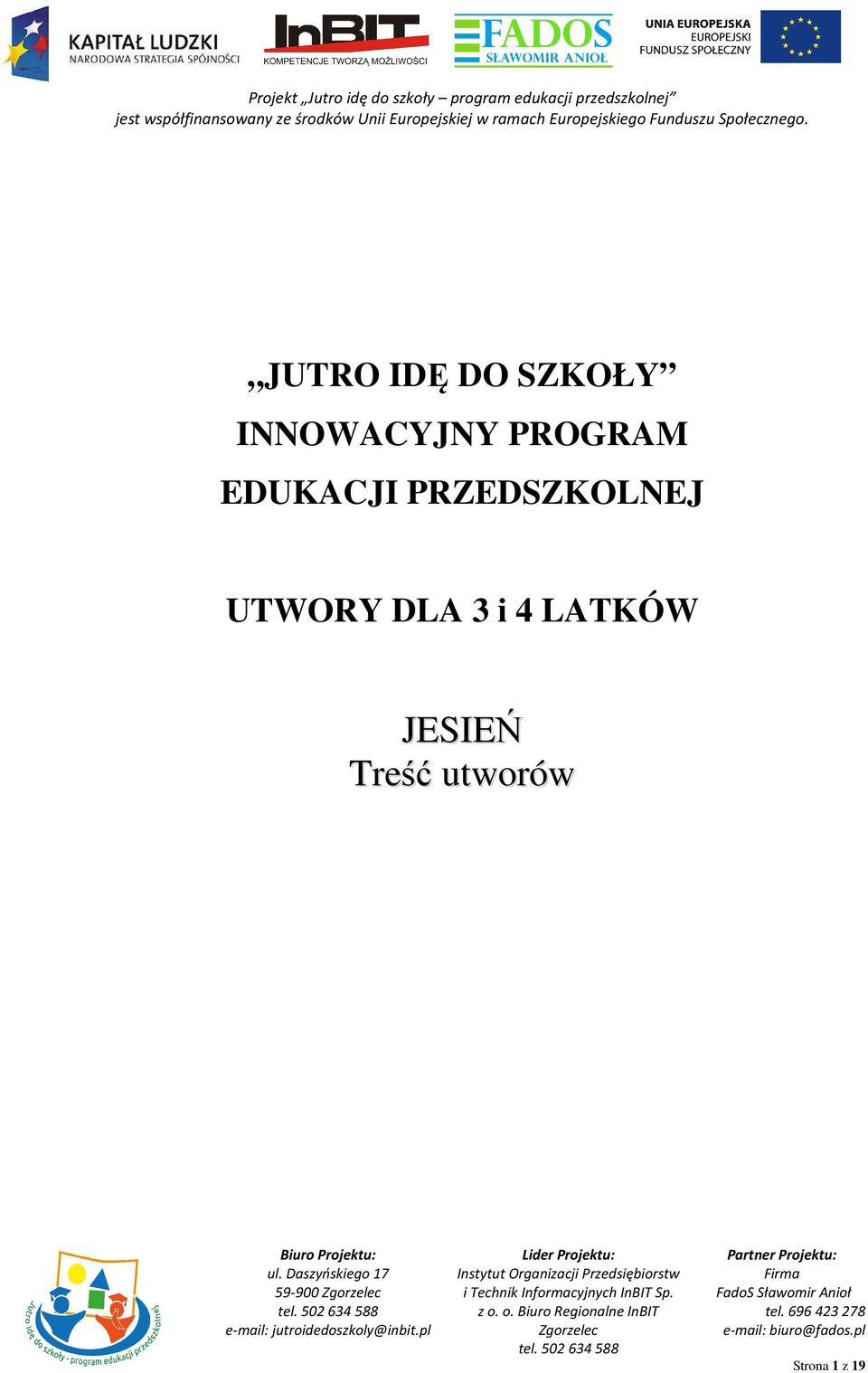 UTWORY DLA 3 i 4 LATKÓW JESIEŃ