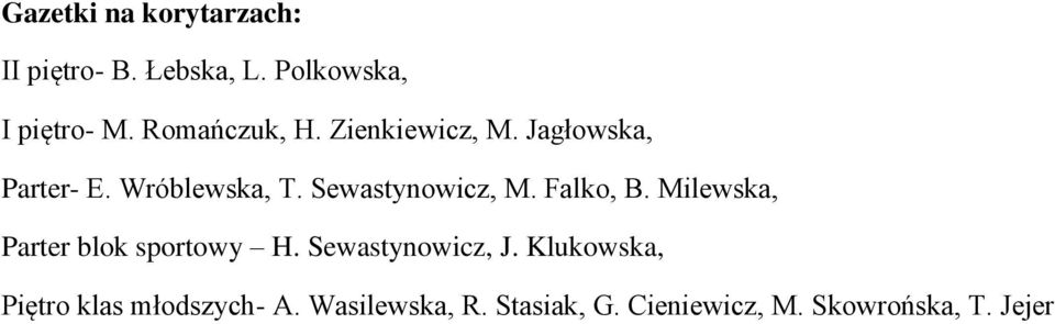 Sewastynowicz, M. Falko, B. Milewska, Parter blok sportowy H. Sewastynowicz, J.