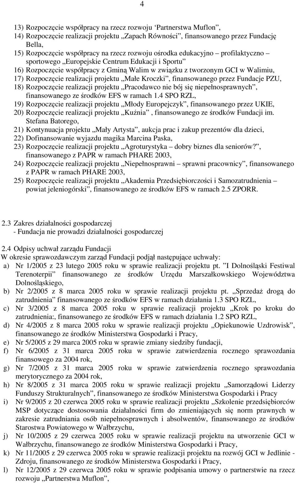 Małe Kroczki, finansowanego przez Fundacje PZU, 18) Rozpoczęcie realizacji projektu Pracodawco nie bój się niepełnosprawnych, finansowanego ze środków EFS w ramach 1.