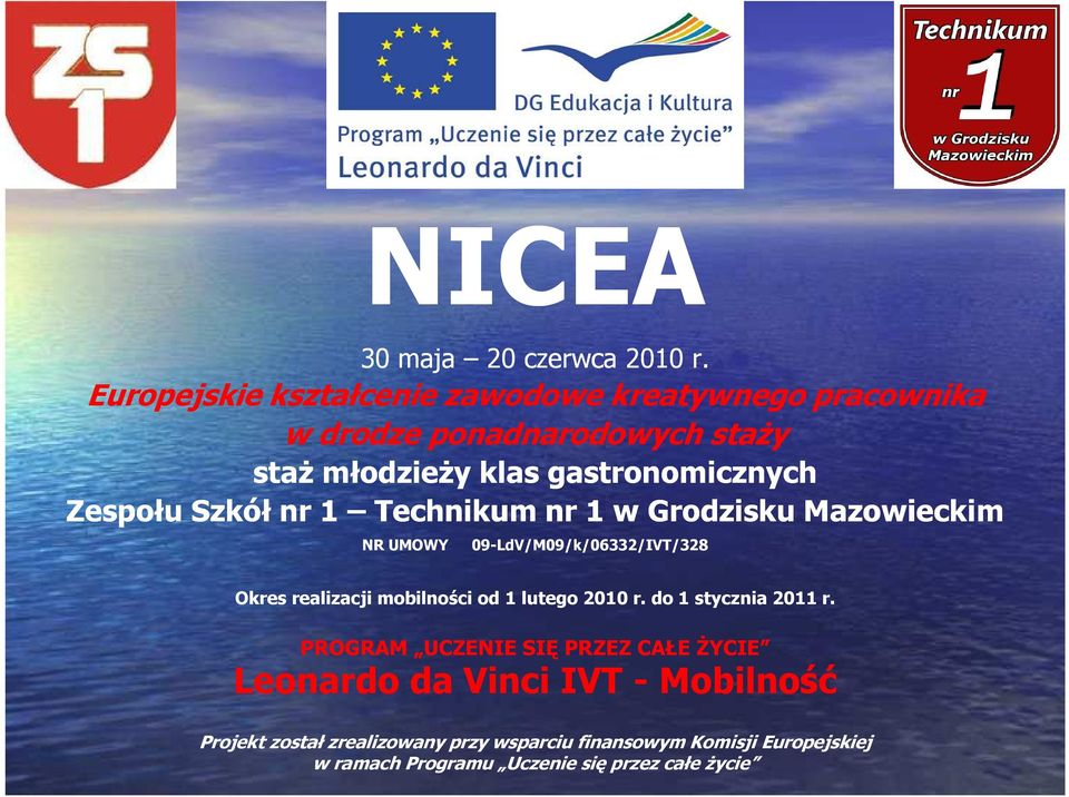 Zespołu Szkół nr 1 Technikum nr 1 w Grodzisku Mazowieckim NR UMOWY 09-LdV/M09/k/06332/IVT/328 Okres realizacji mobilności od 1