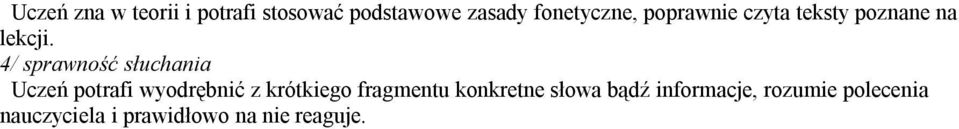 4/ sprawność słuchania Uczeń potrafi wyodrębnić z krótkiego