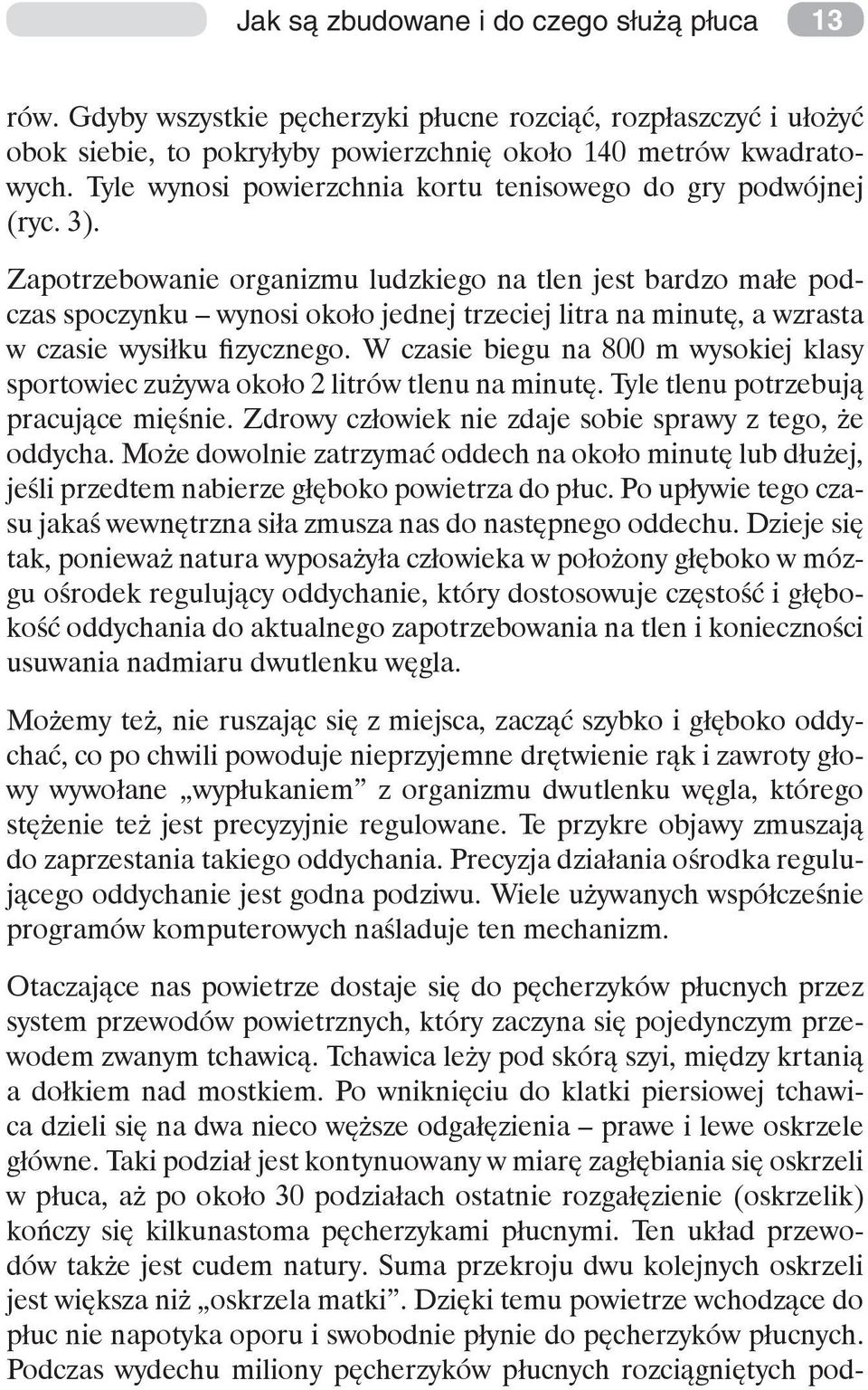 Zapotrzebowanie organizmu ludzkiego na tlen jest bardzo małe podczas spoczynku wynosi około jednej trzeciej litra na minutę, a wzrasta w czasie wysiłku fizycznego.