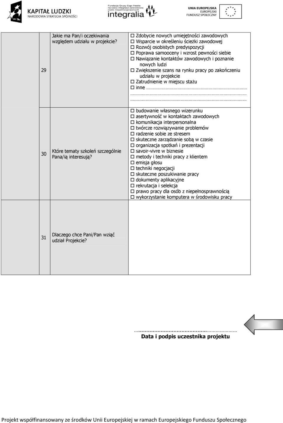 nowych ludzi Zwiększenie szans na rynku pracy po zakończeniu udziału w projekcie Zatrudnienie w miejscu stażu inne budowanie własnego wizerunku asertywność w kontaktach zawodowych komunikacja