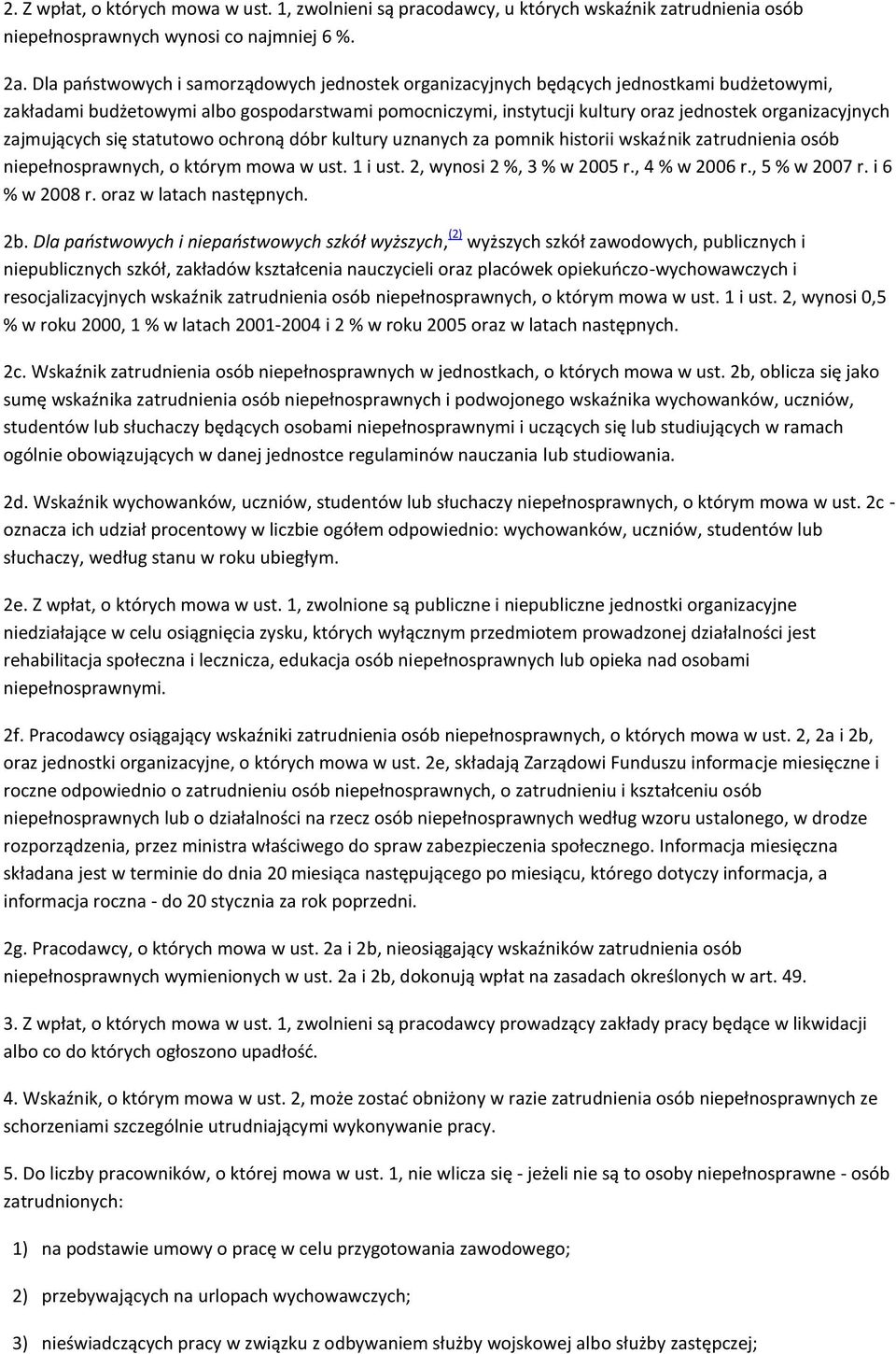zajmujących się statutowo ochroną dóbr kultury uznanych za pomnik historii wskaźnik zatrudnienia osób niepełnosprawnych, o którym mowa w ust. 1 i ust. 2, wynosi 2 %, 3 % w 2005 r., 4 % w 2006 r.