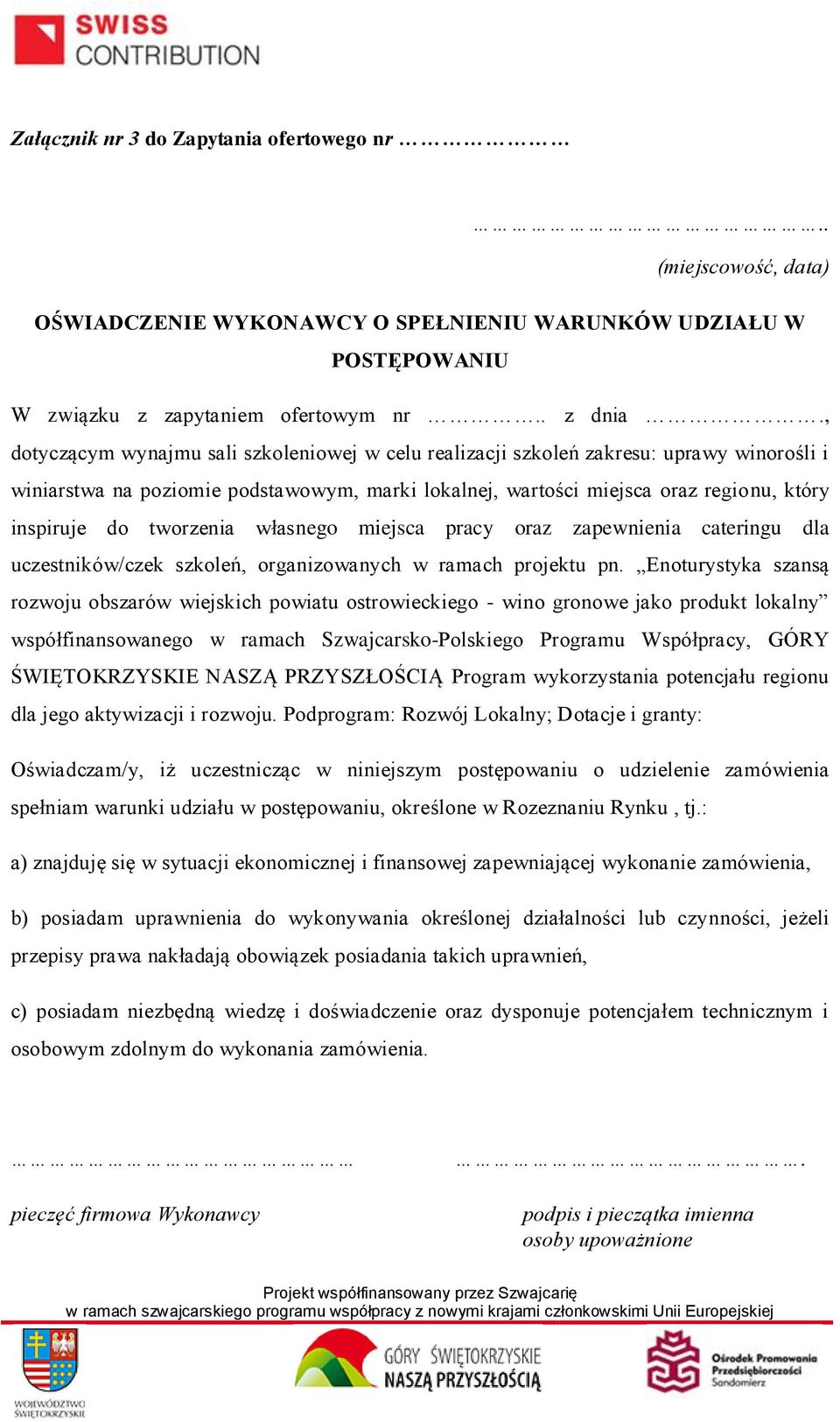 tworzenia własnego miejsca pracy oraz zapewnienia cateringu dla uczestników/czek szkoleń, organizowanych w ramach projektu pn.