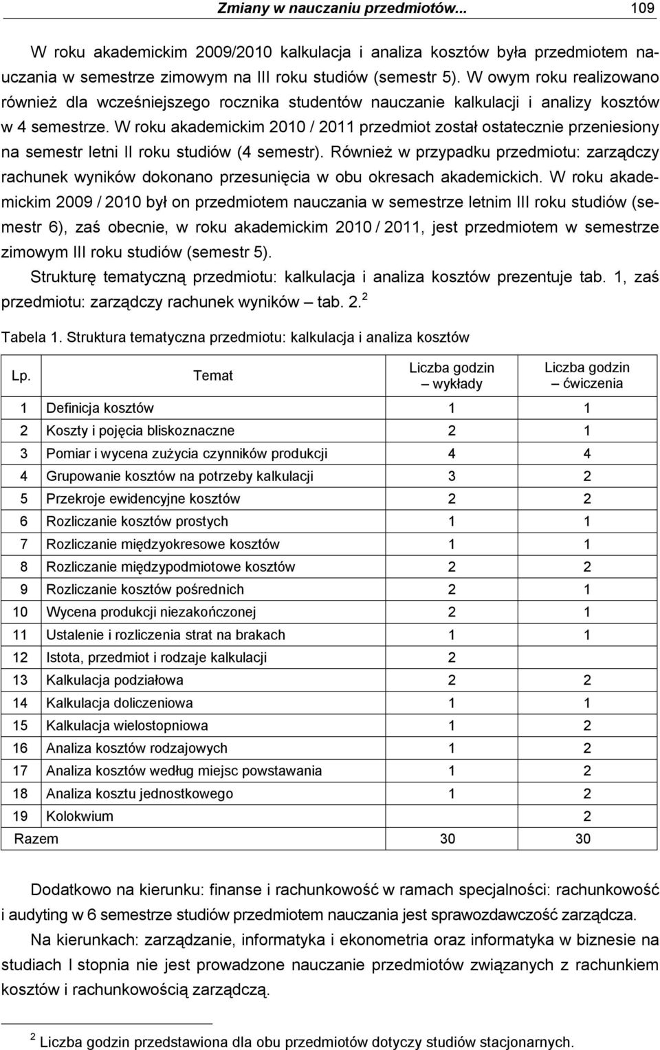 W roku akademickim 2010 / 2011 przedmiot został ostatecznie przeniesiony na semestr letni II roku studiów (4 semestr).