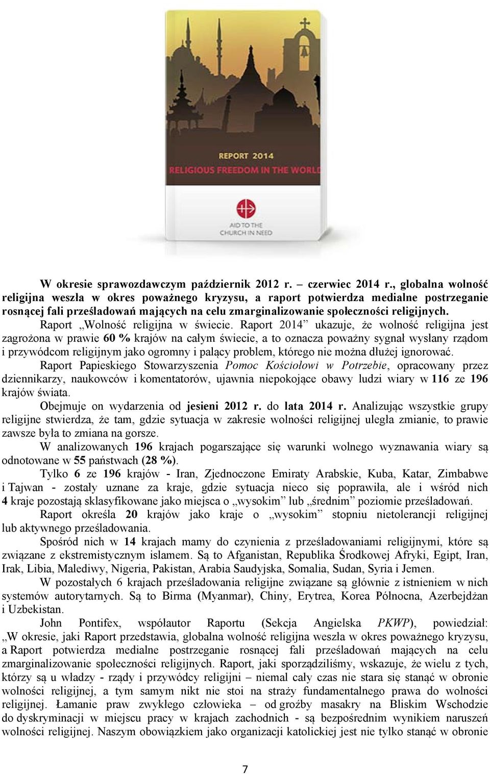 Raport Wolność religijna w świecie.