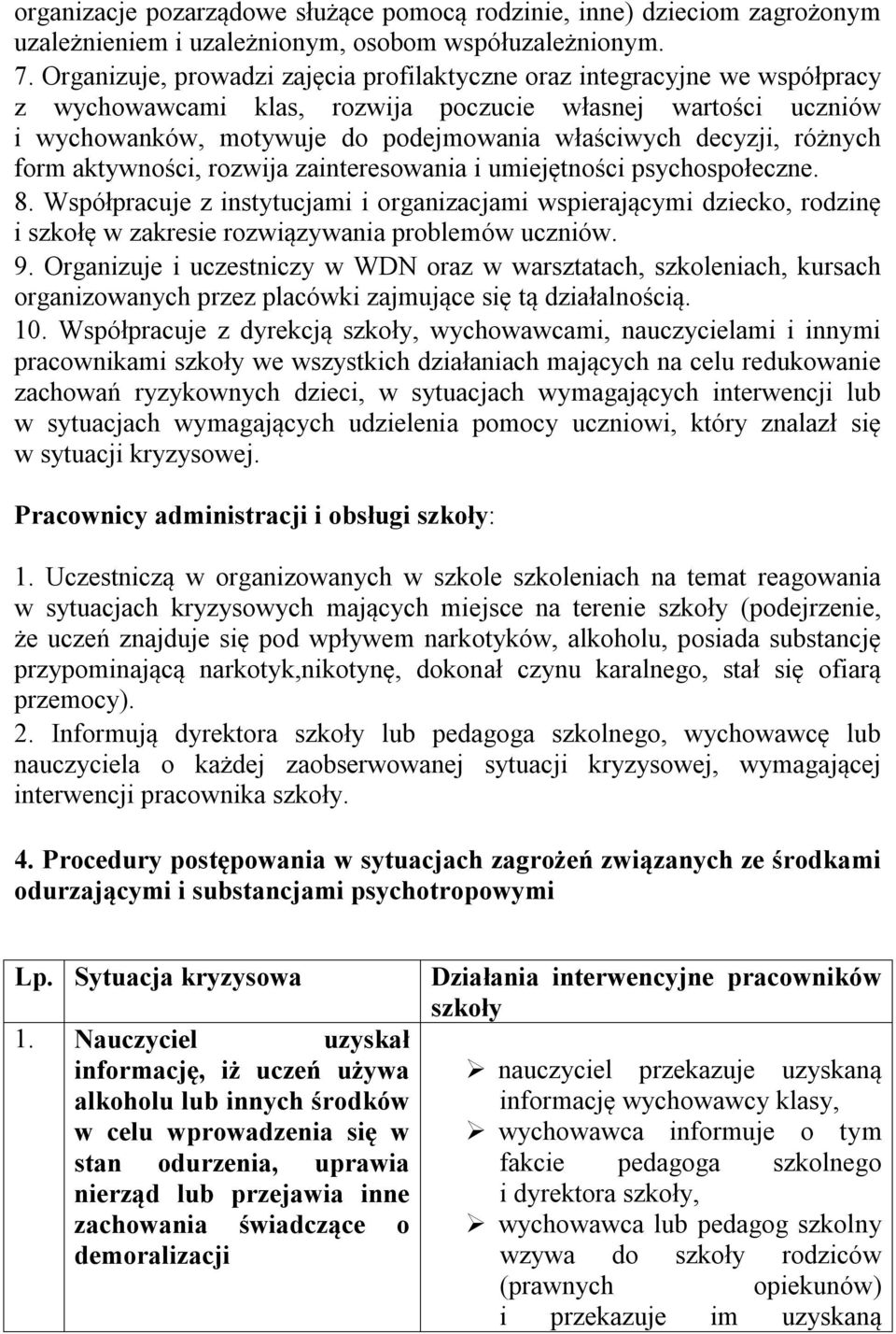 różnych form aktywności, rozwija zainteresowania i umiejętności psychospołeczne. 8.