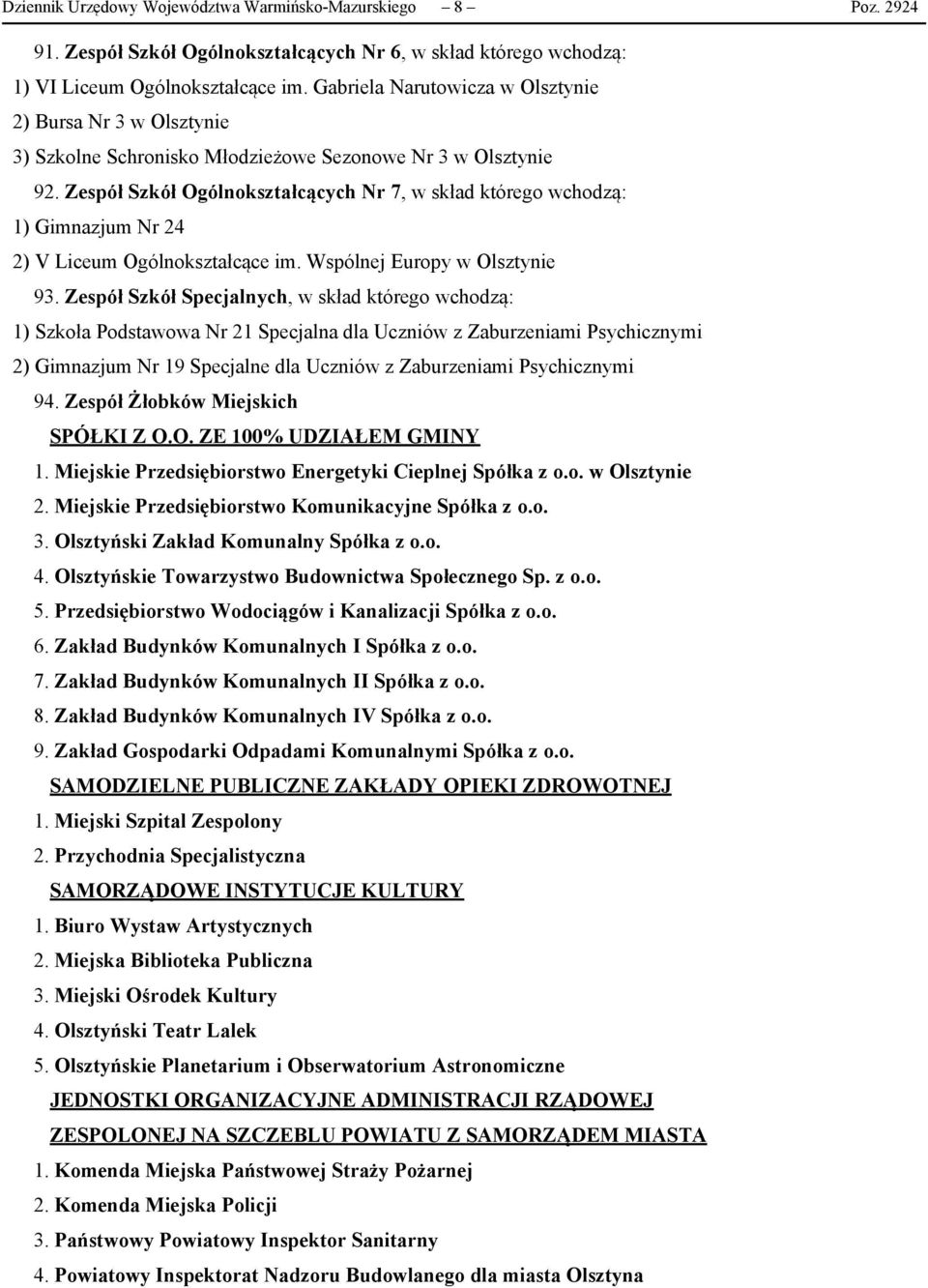 Zespół Szkół Ogólnokształcących Nr 7, w skład którego wchodzą: 1) Gimnazjum Nr 24 2) V Liceum Ogólnokształcące im. Wspólnej Europy w Olsztynie 93.