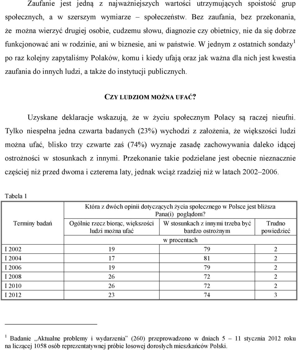 W jednym z ostatnich sondaży 1 po raz kolejny zapytaliśmy Polaków, komu i kiedy ufają oraz jak ważna dla nich jest kwestia zaufania do innych ludzi, a także do instytucji publicznych.