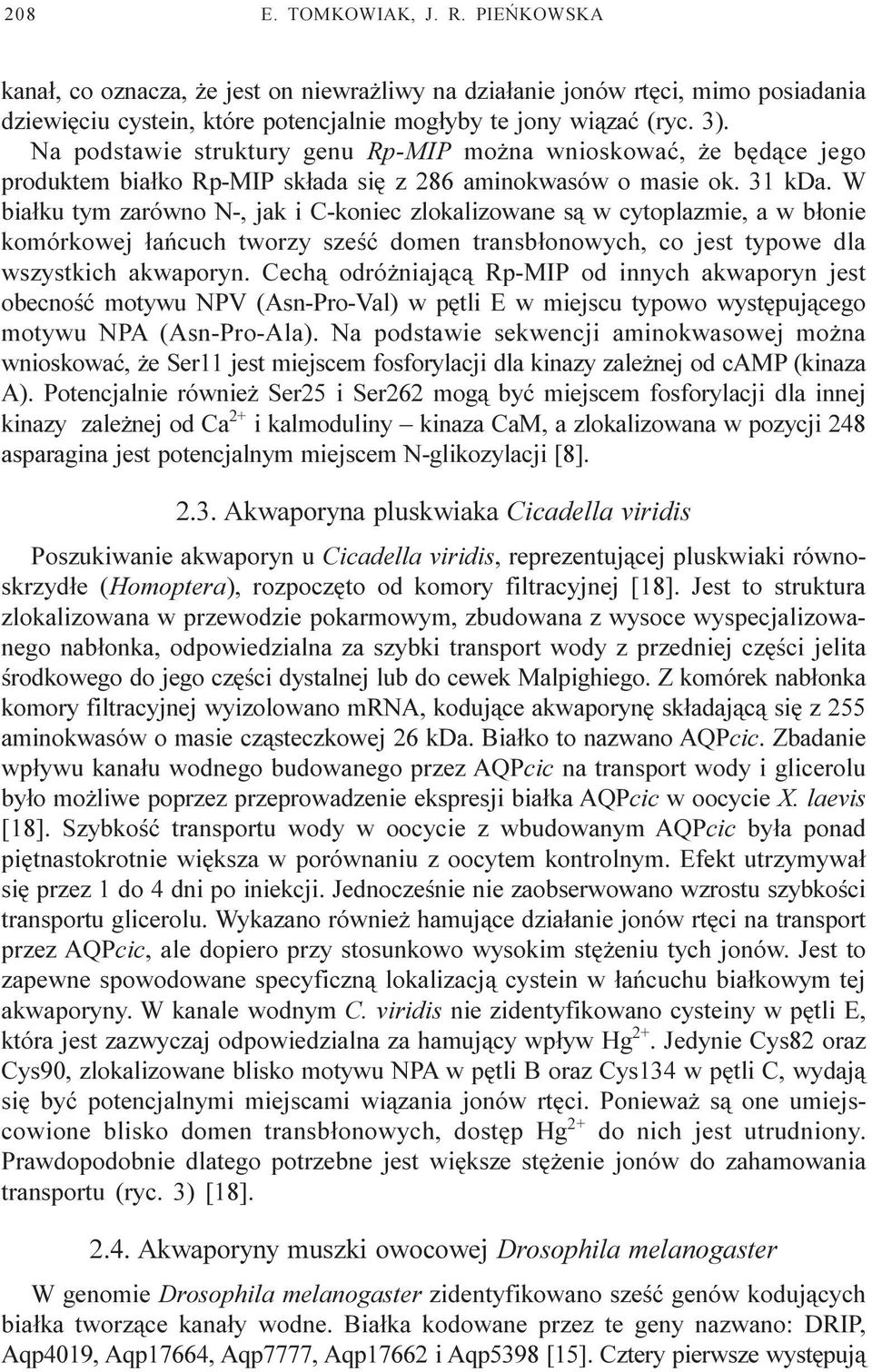 W bia³ku tym zarówno N-, jak i C-koniec zlokalizowane s¹ w cytoplazmie, a w b³onie komórkowej ³añcuch tworzy szeœæ domen transb³onowych, co jest typowe dla wszystkich akwaporyn.