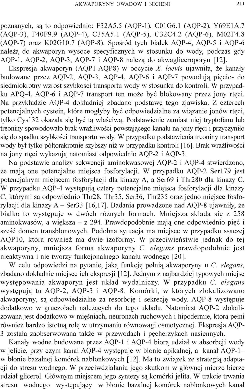 Ekspresja akwaporyn (AQP1-AQP8) w oocycie X.