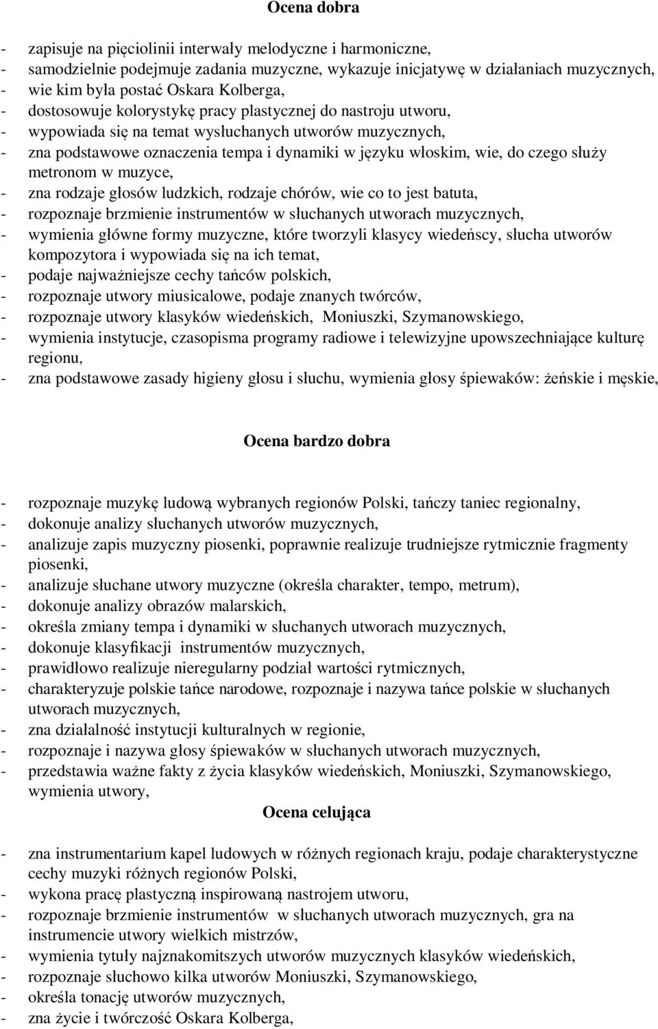 do czego służy metronom w muzyce, - zna rodzaje głosów ludzkich, rodzaje chórów, wie co to jest batuta, - rozpoznaje brzmienie instrumentów w słuchanych utworach muzycznych, - wymienia główne formy