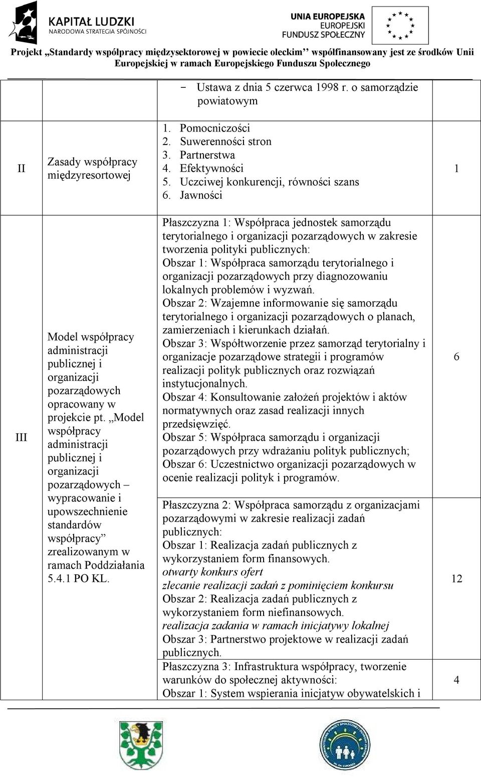 Model współpracy administracji publicznej i organizacji pozarządowych wypracowanie i upowszechnienie standardów współpracy zrealizowanym w ramach Poddziałania 5.4.1 PO KL.