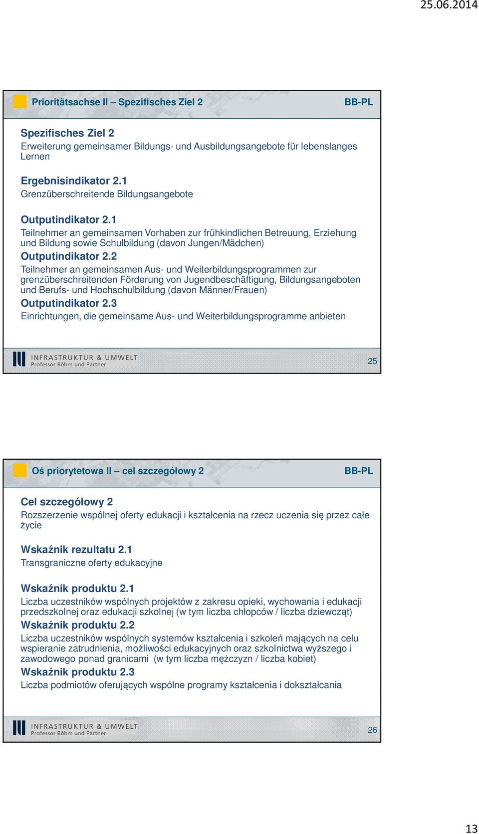 1 Teilnehmer an gemeinsamen Vorhaben zur frühkindlichen Betreuung, Erziehung und Bildung sowie Schulbildung (davon Jungen/Mädchen) Outputindikator 2.
