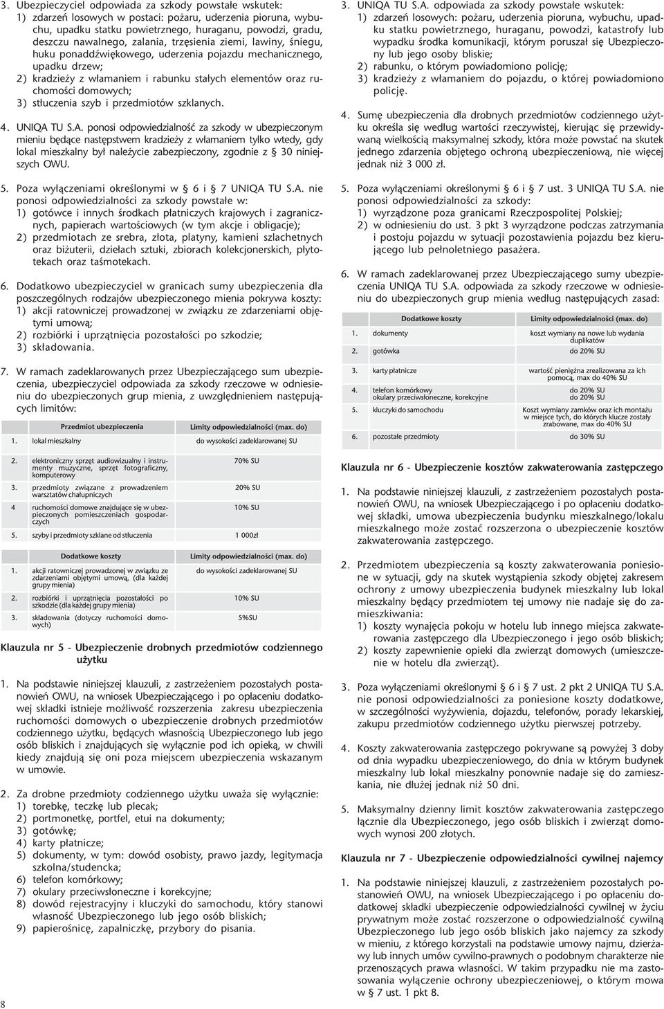 st³uczenia szyb i przedmiotów szklanych. 4. UNIQA 