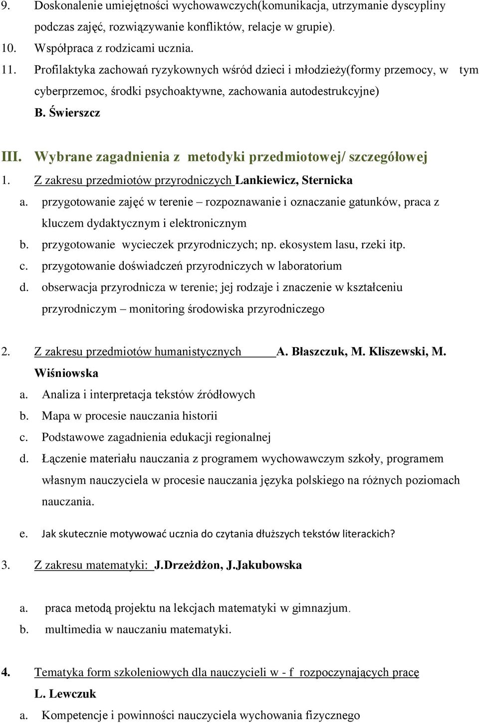 Wybrane zagadnienia z metodyki przedmiotowej/ szczegółowej 1. Z zakresu przedmiotów przyrodniczych Lankiewicz, Sternicka a.