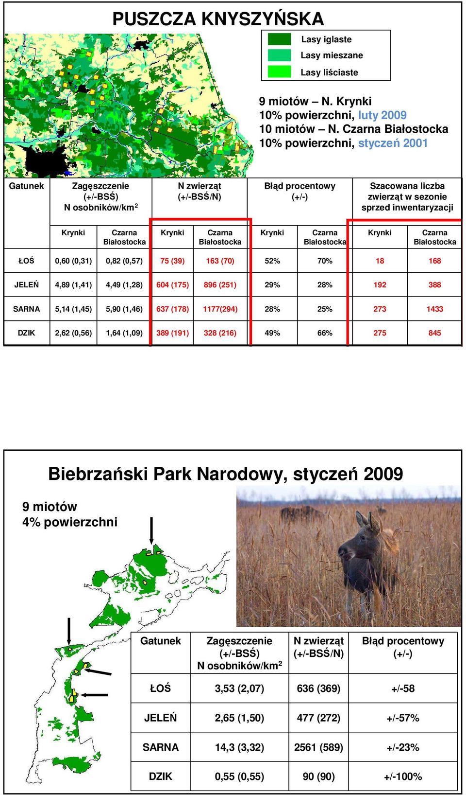 Czarna Białostocka Krynki Czarna Białostocka Krynki Czarna Białostocka Krynki Czarna Białostocka ŁOŚ 0,60 (0,31) 0,82 (0,57) 75 (39) 163 (70) 52% 70% 18 168 JELEŃ 4,89 (1,41) 4,49 (1,28) 604 (175)