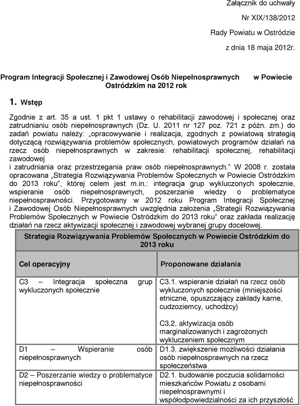 ) do zadań powiatu należy: opracowywanie i realizacja, zgodnych z powiatową strategią dotyczącą rozwiązywania problemów społecznych, powiatowych programów działań na rzecz osób niepełnosprawnych w