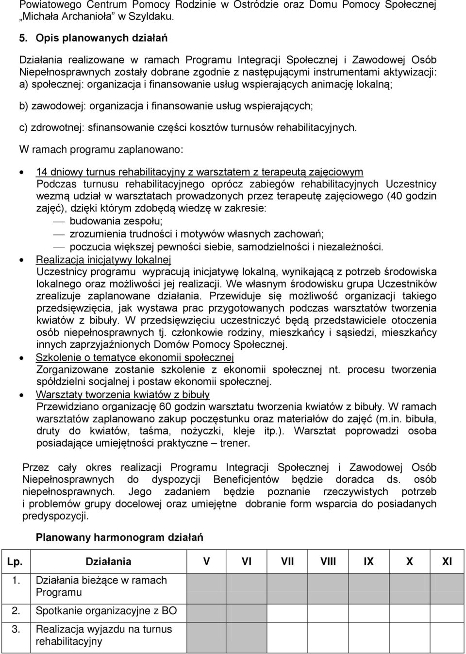 społecznej: organizacja i finansowanie usług wspierających animację lokalną; b) zawodowej: organizacja i finansowanie usług wspierających; c) zdrowotnej: sfinansowanie części kosztów turnusów