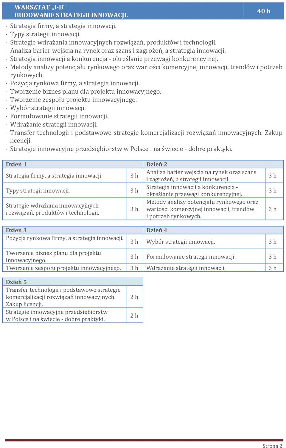 Metody analizy potencjału rynkowego oraz wartości komercyjnej innowacji, trendów i potrzeb rynkowych. Pozycja rynkowa firmy, a strategia Tworzenie biznes planu dla projektu innowacyjnego.