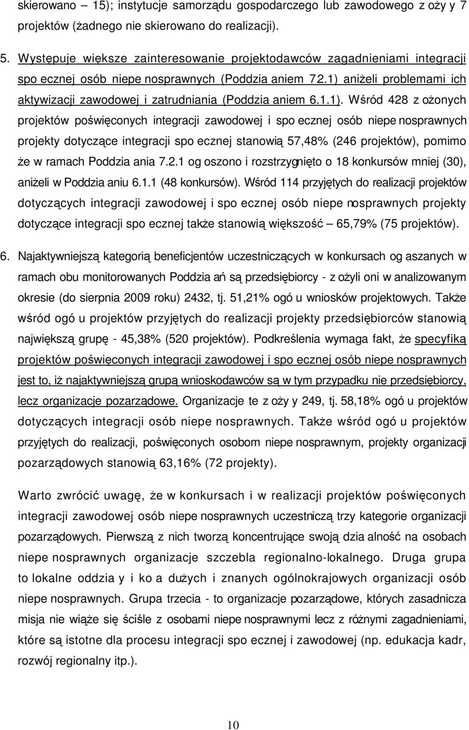 1) aniŝeli problemami ich aktywizacji zawodowej i zatrudniania (Poddziaaniem 6.1.1). Wśród 428 zoŝonych projektów poświęconych integracji zawodowej i spoecznej osób niepenosprawnych projekty