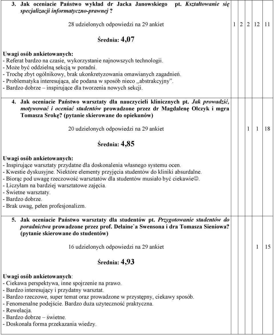 - Trochę zbyt ogólnikowy, brak ukonkretyzowania omawianych zagadnień. - Problematyka interesująca, ale podana w sposób nieco,,abstrakcyjny. - Bardzo dobrze inspirujące dla tworzenia nowych sekcji. 4.