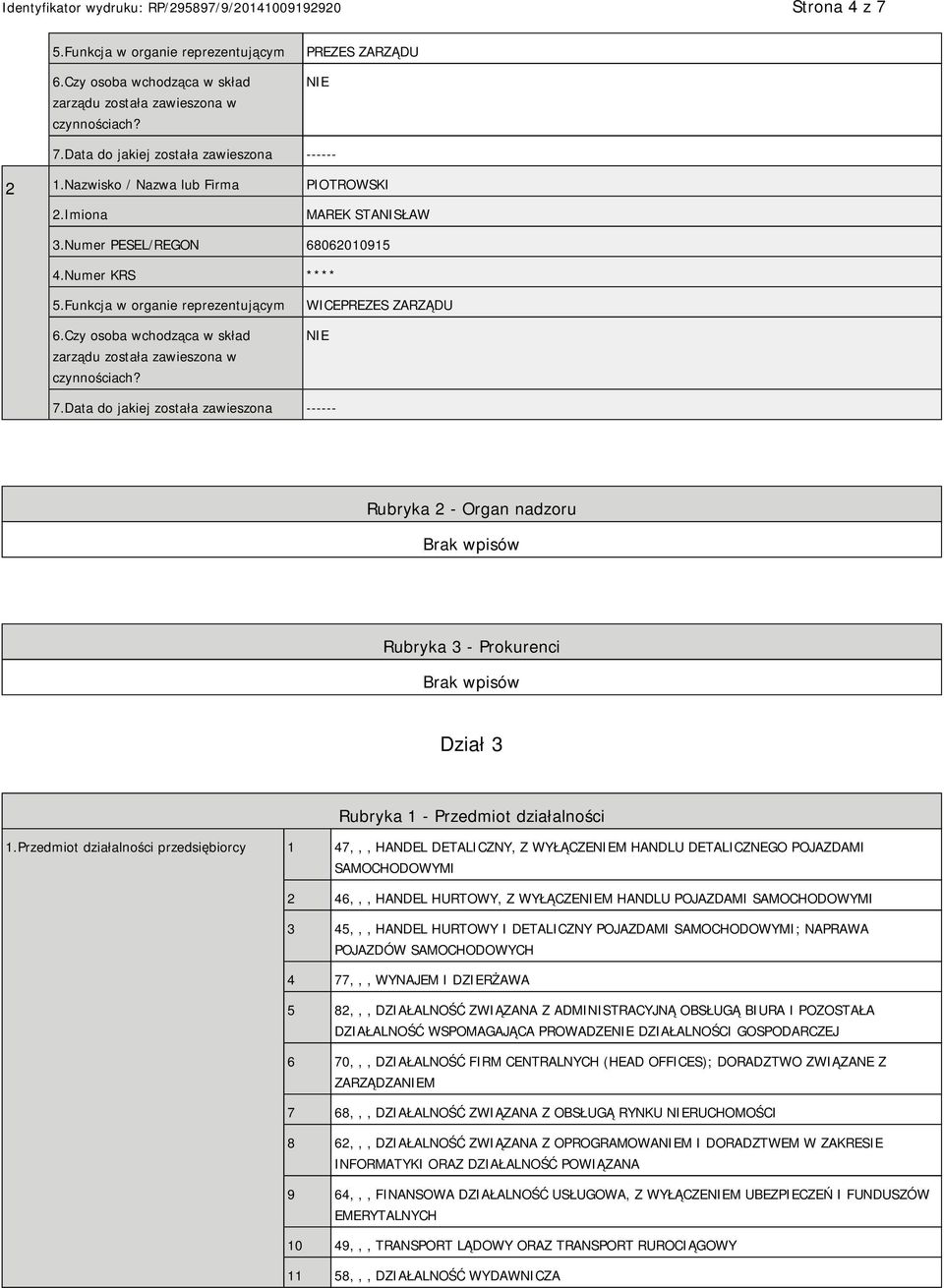 Czy osoba wchodząca w skład zarządu została zawieszona w czynnościach? WICEPREZES ZARZĄDU 7.