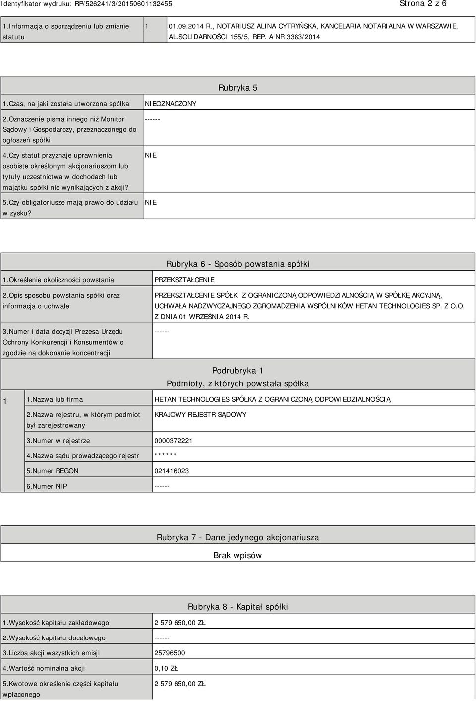 Czy statut przyznaje uprawnienia osobiste określonym akcjonariuszom lub tytuły uczestnictwa w dochodach lub majątku spółki nie wynikających z akcji? 5.Czy obligatoriusze mają prawo do udziału w zysku?