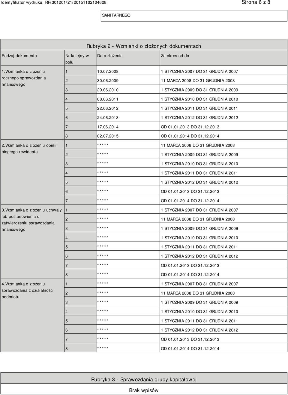 06.2013 1 STYCZNIA 2012 DO 31 GRUDNIA 2012 7 17.06.2014 OD 01.01.2013 DO 31.12.2013 8 02.07.2015 OD 01.01.2014 DO 31.12.2014 2.