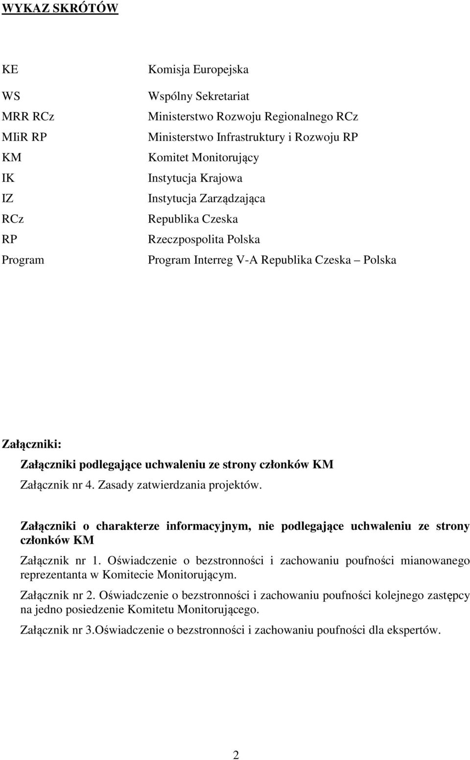 Załącznik nr 4. Zasady zatwierdzania projektów. Załączniki o charakterze informacyjnym, nie podlegające uchwaleniu ze strony członków KM Załącznik nr 1.