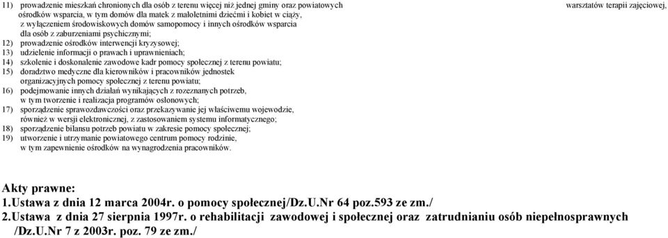 prawach i uprawnieniach; 14) szkolenie i doskonalenie zawodowe kadr pomocy społecznej z terenu powiatu; 15) doradztwo medyczne dla kierowników i pracowników jednostek organizacyjnych pomocy