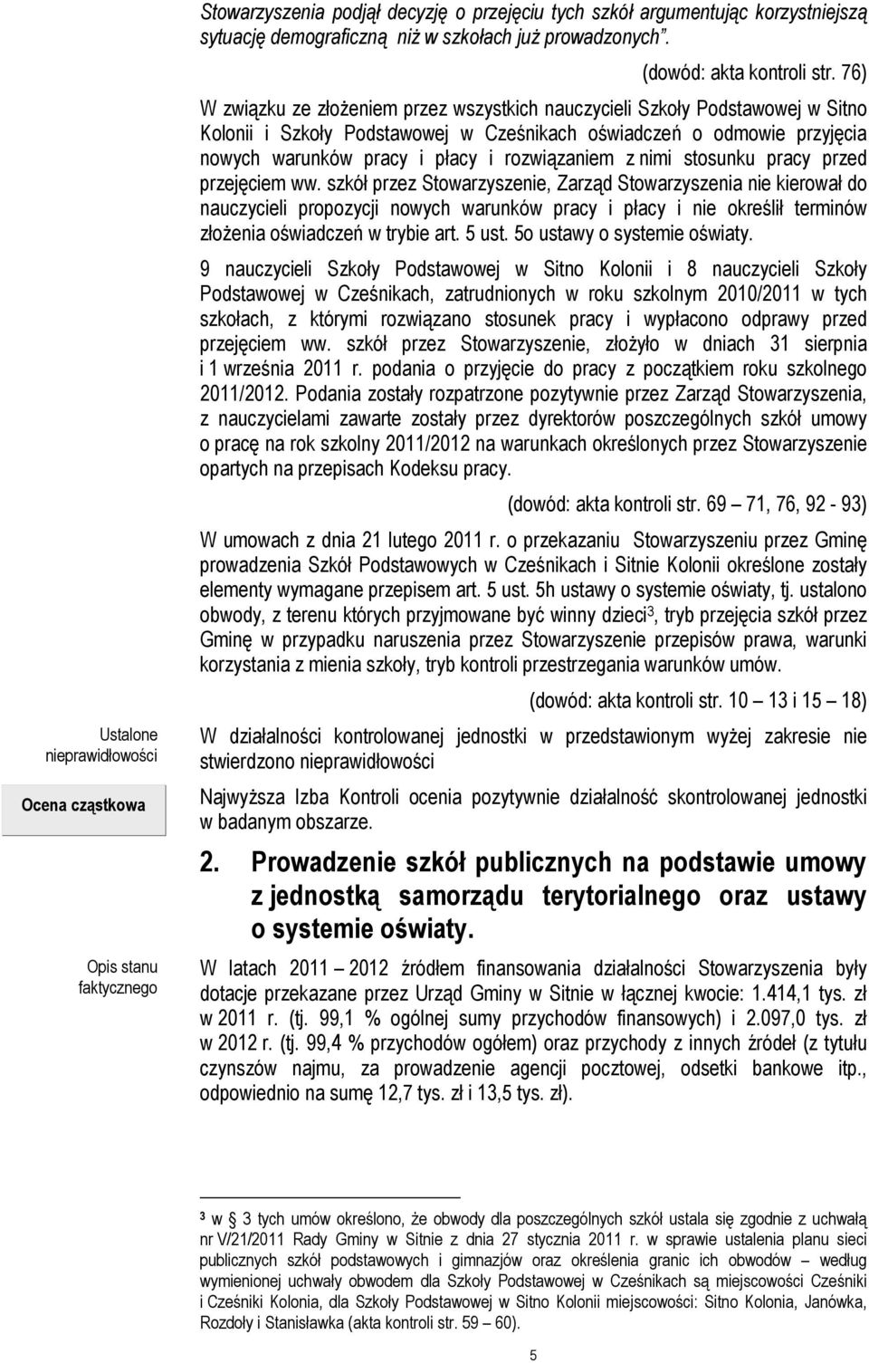 76) W związku ze złożeniem przez wszystkich nauczycieli Szkoły Podstawowej w Sitno Kolonii i Szkoły Podstawowej w Cześnikach oświadczeń o odmowie przyjęcia nowych warunków pracy i płacy i