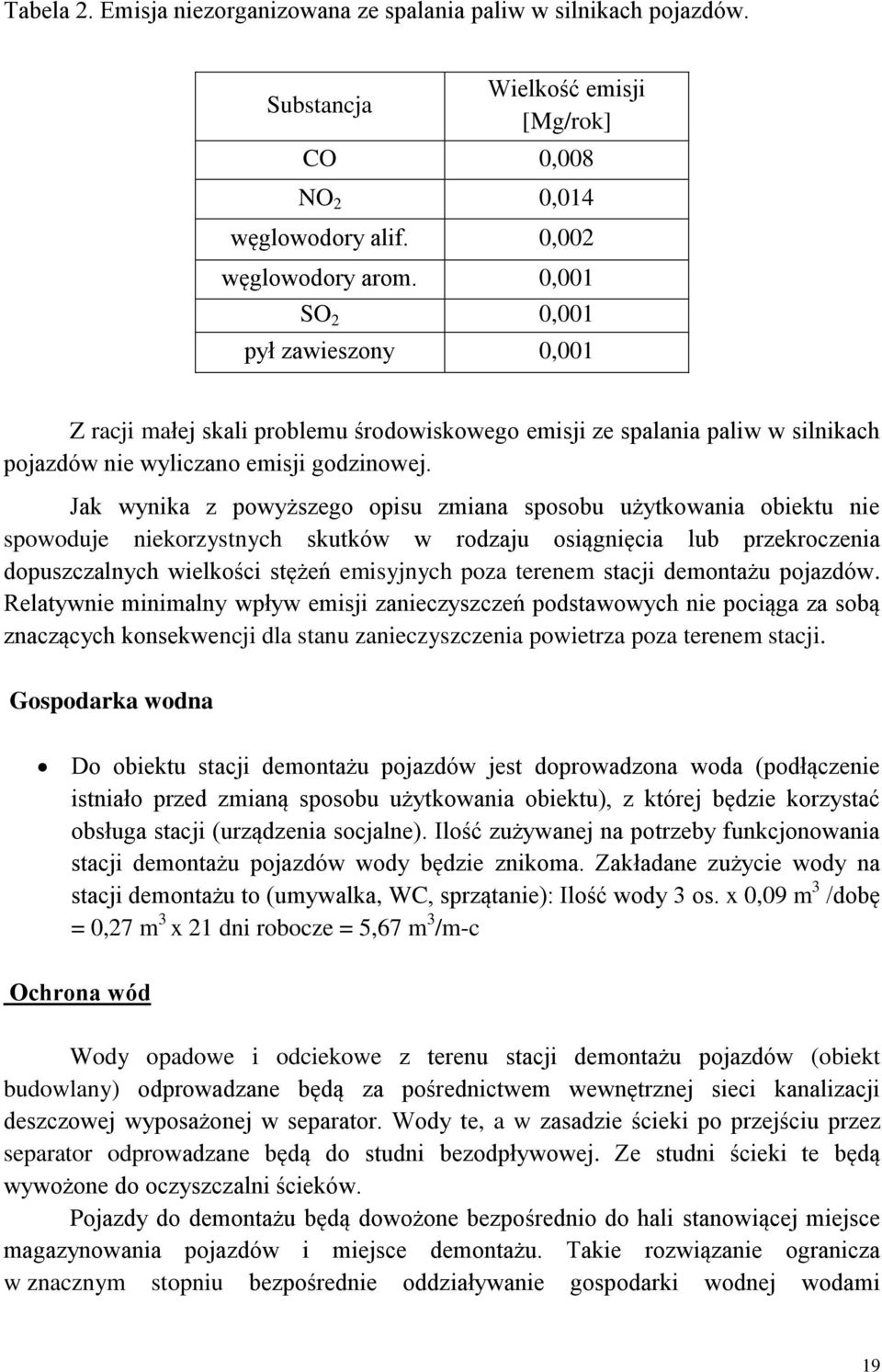 Jak wynika z powyższego opisu zmiana sposobu użytkowania obiektu nie spowoduje niekorzystnych skutków w rodzaju osiągnięcia lub przekroczenia dopuszczalnych wielkości stężeń emisyjnych poza terenem