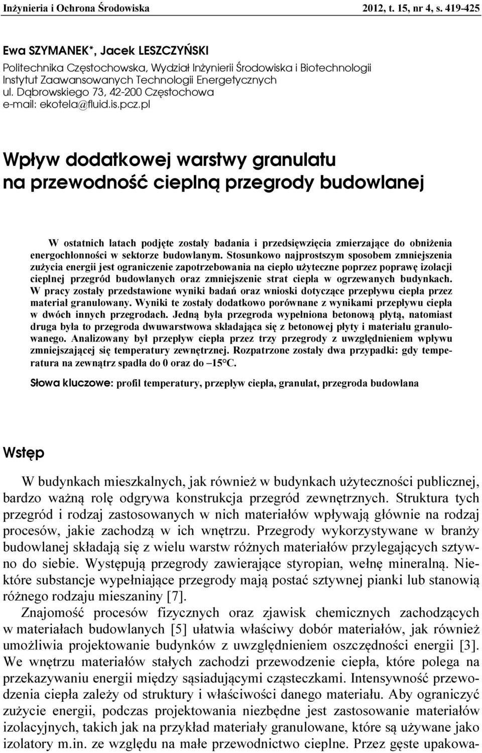 Dąbrowskiego 73, 42-200 Częstochowa e-mail: ekotela@fluid.is.pcz.